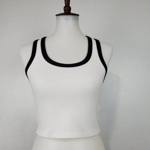 COPY - Forever 21 Off-White Black Sleeveless Knit Racerback Academia Crop Top S…